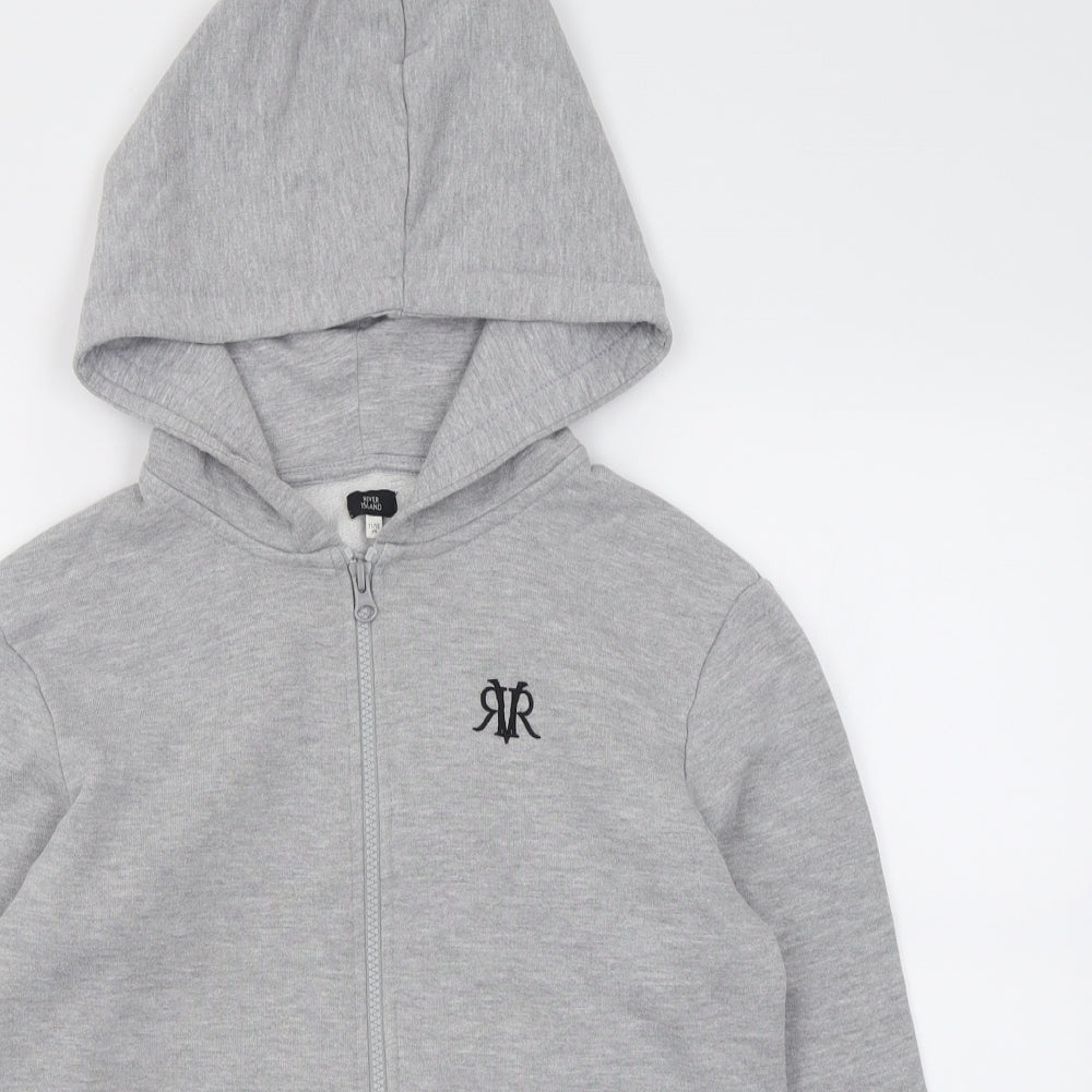 River Island Boys Grey  Cotton Full Zip Hoodie Size 11-12 Years  Zip