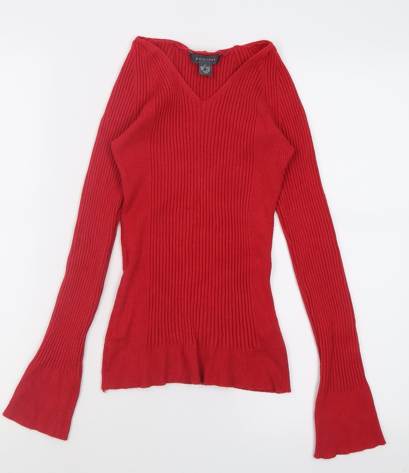 Primark Womens Red V-Neck  Viscose Pullover Jumper Size S