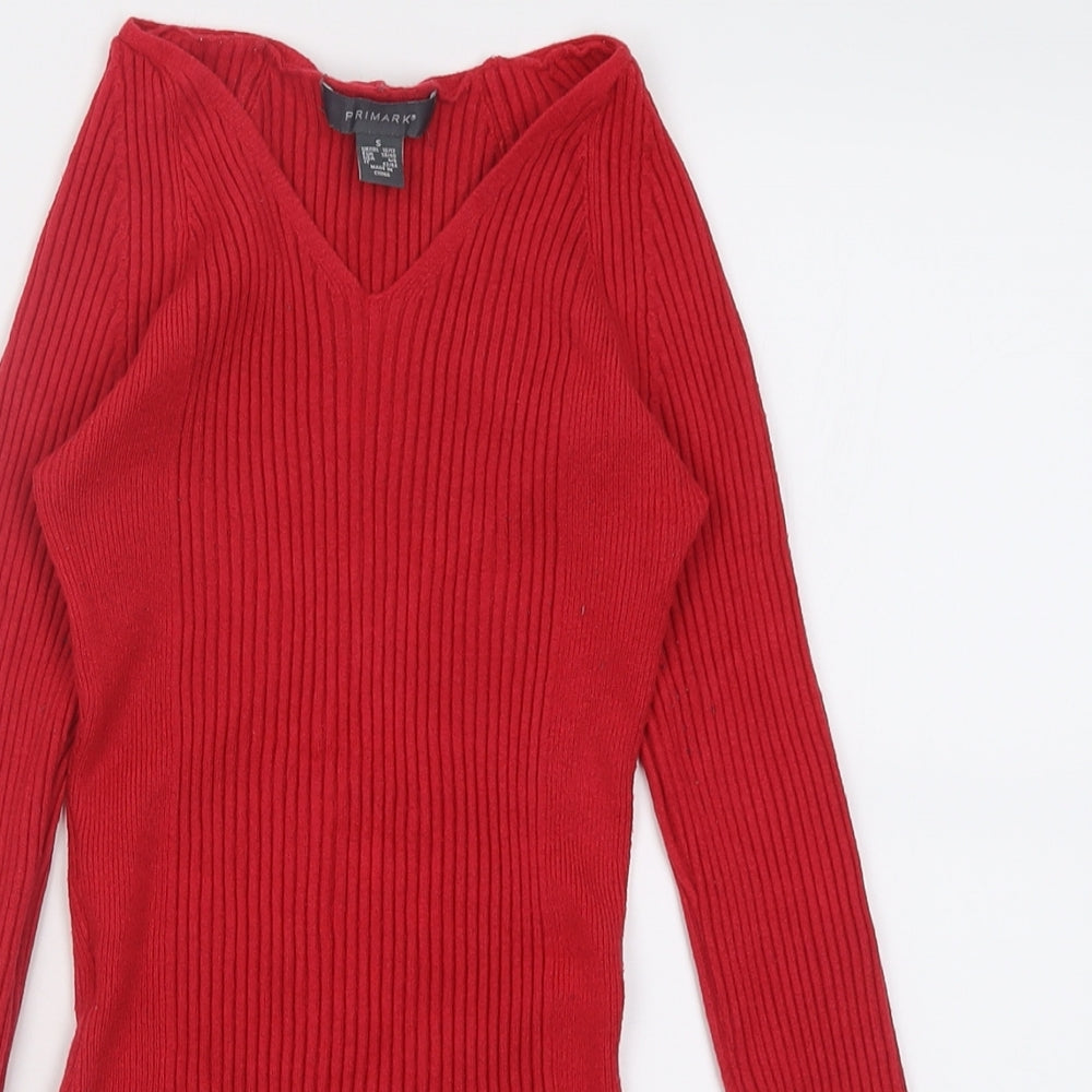 Primark Womens Red V-Neck  Viscose Pullover Jumper Size S