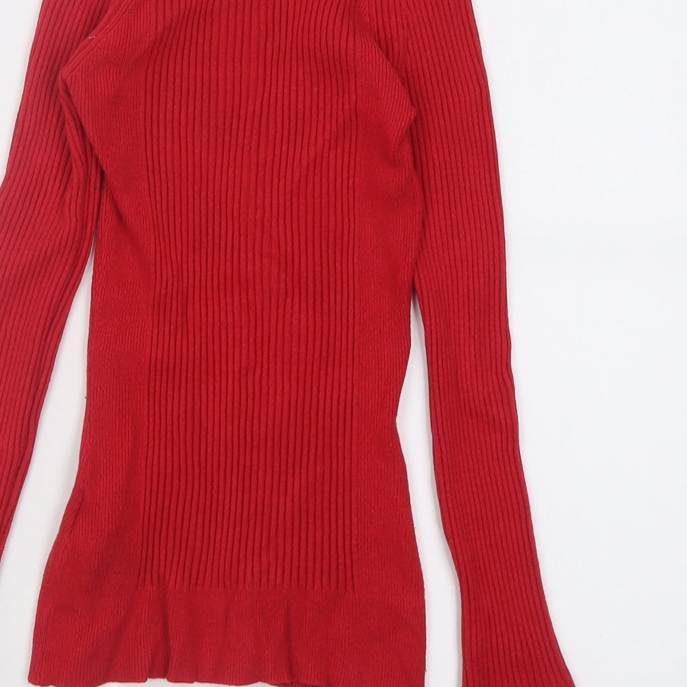 Primark Womens Red V-Neck  Viscose Pullover Jumper Size S