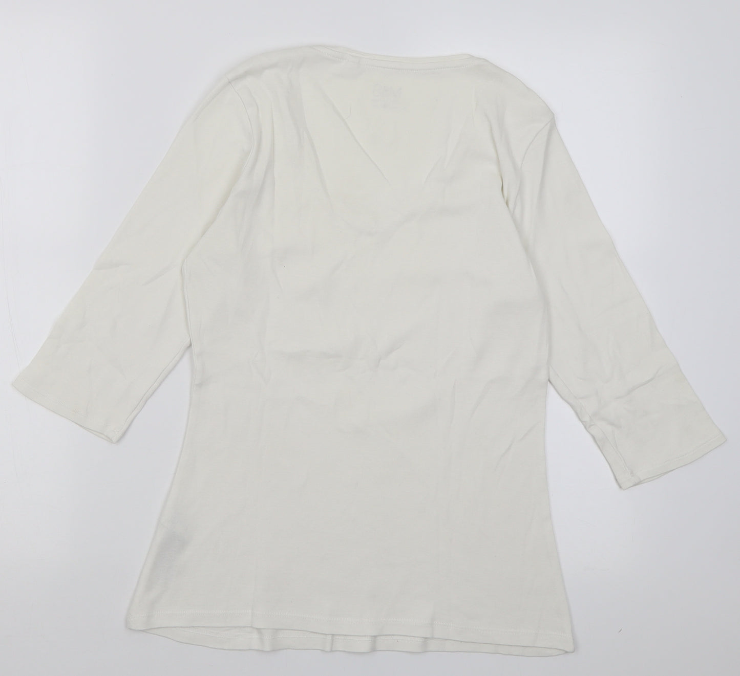 Marks and Spencer Womens White  Cotton Basic T-Shirt Size 12 V-Neck