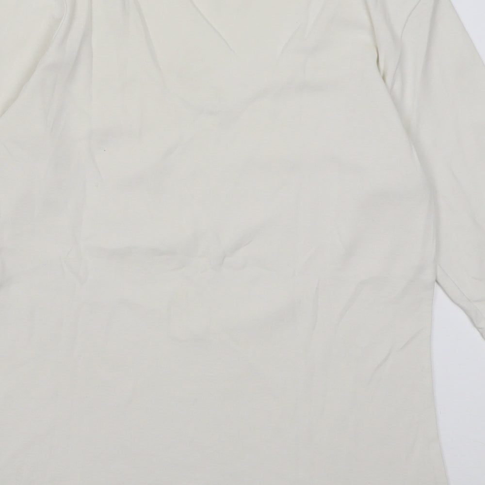 Marks and Spencer Womens White  Cotton Basic T-Shirt Size 12 V-Neck