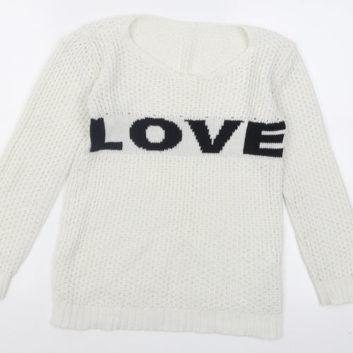 Preworn Womens White Crew Neck  Acrylic Pullover Jumper Size S   - Love