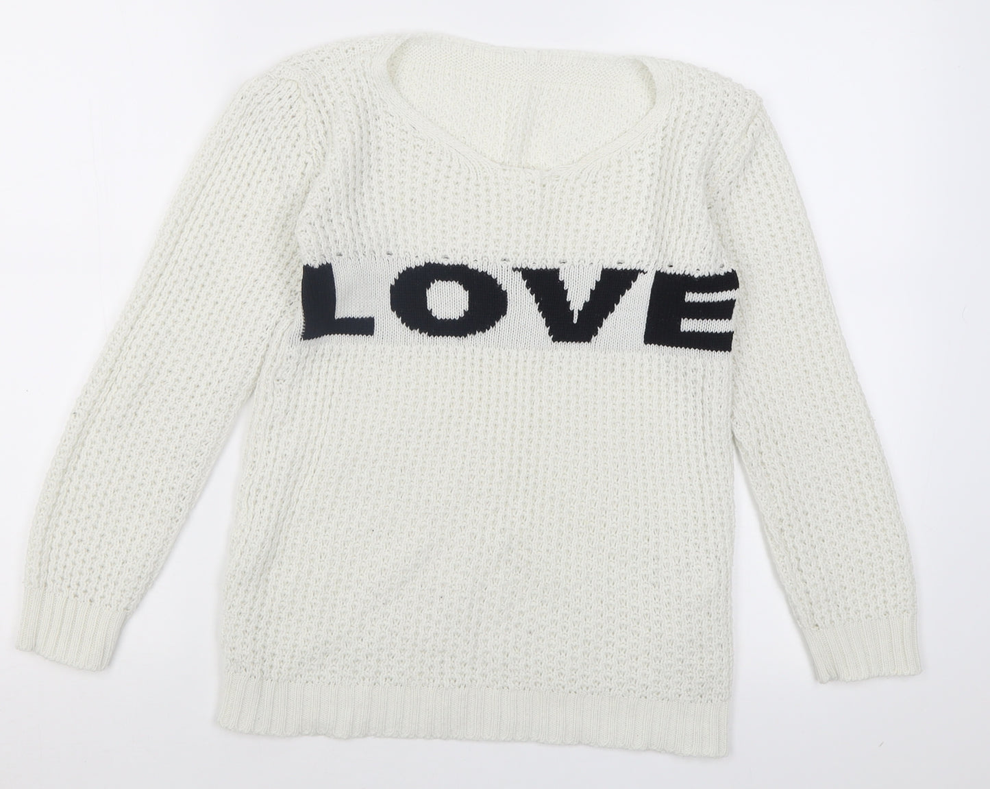 Preworn Womens White Crew Neck  Acrylic Pullover Jumper Size S   - Love