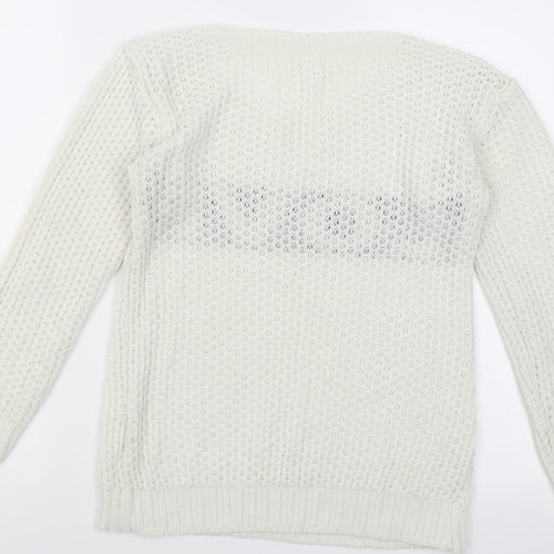 Preworn Womens White Crew Neck  Acrylic Pullover Jumper Size S   - Love