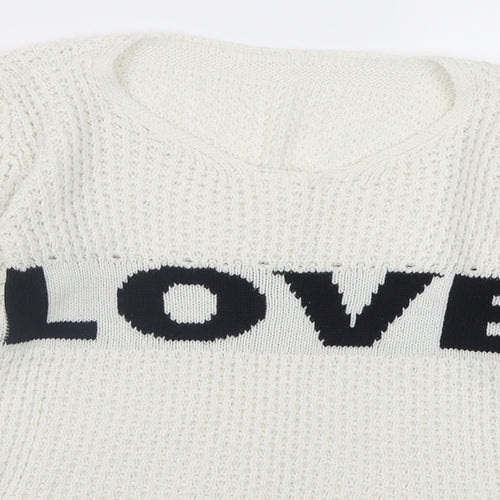 Preworn Womens White Crew Neck  Acrylic Pullover Jumper Size S   - Love