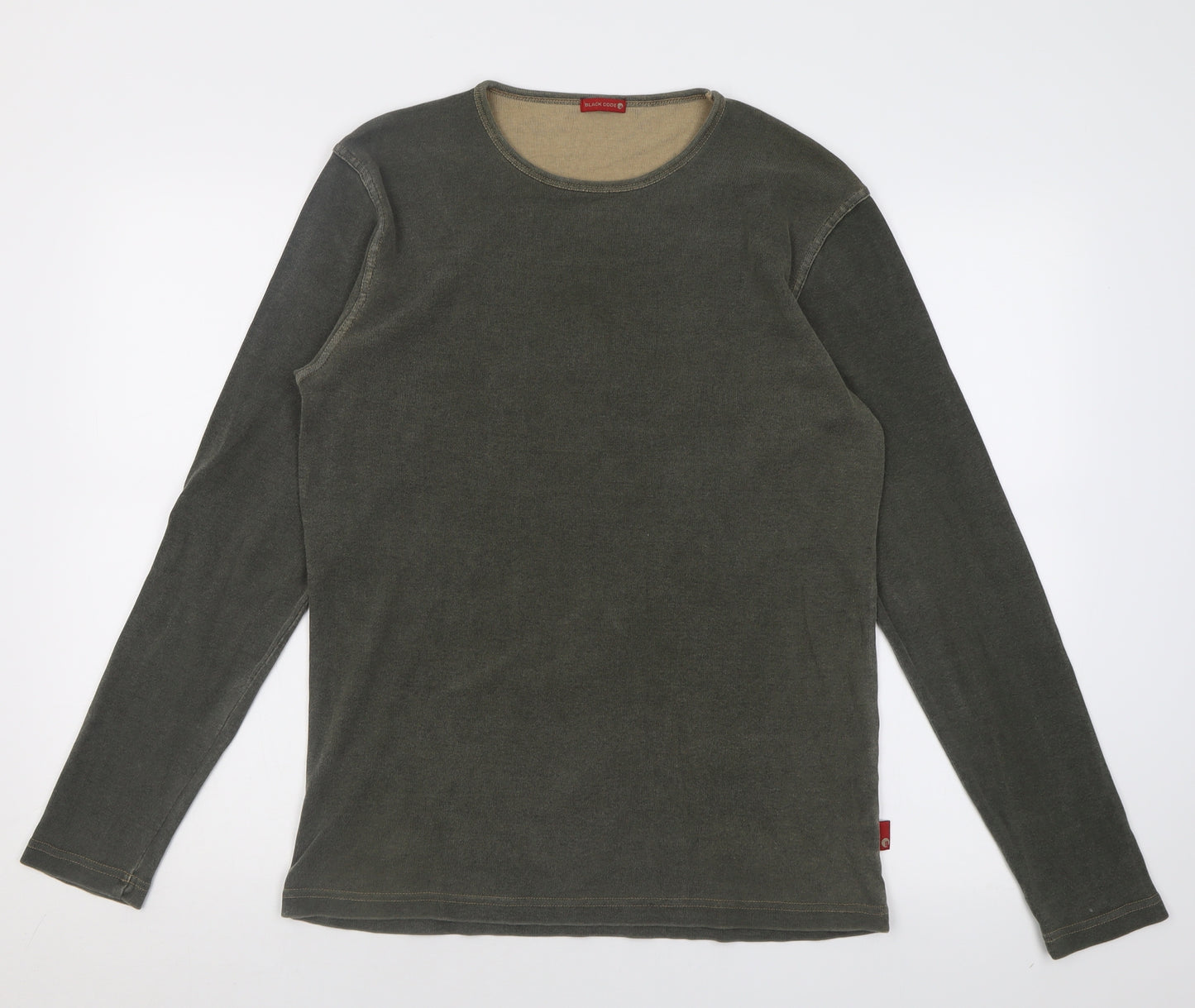 Black Code Mens Green Crew Neck  Cotton Pullover Jumper Size L