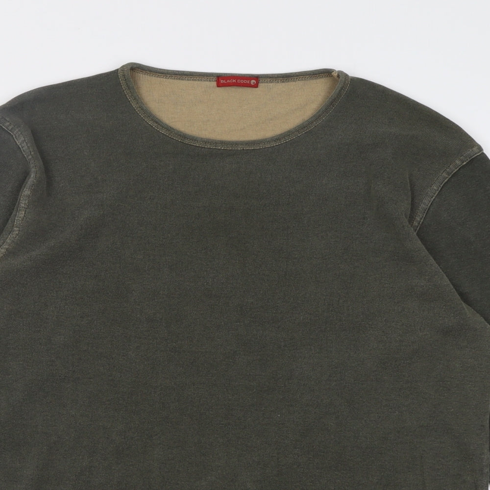 Black Code Mens Green Crew Neck  Cotton Pullover Jumper Size L