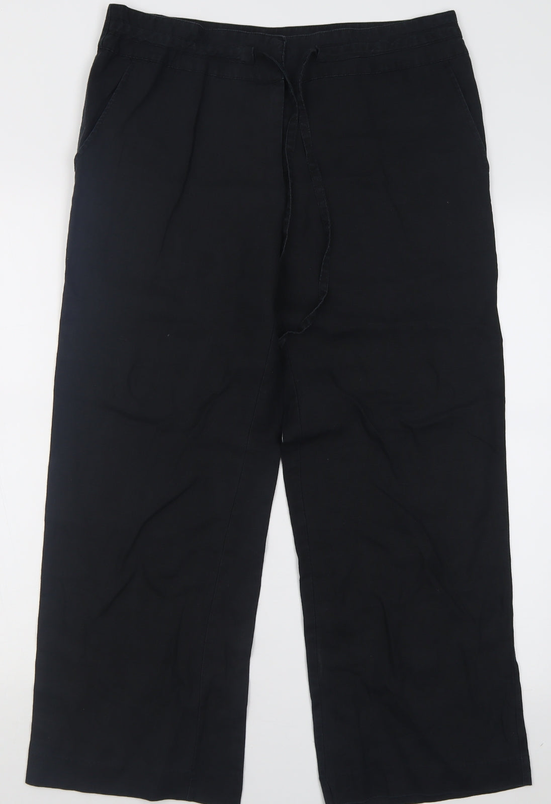 TU Womens Black  Linen Trousers  Size 12 L26 in Regular Hook & Eye