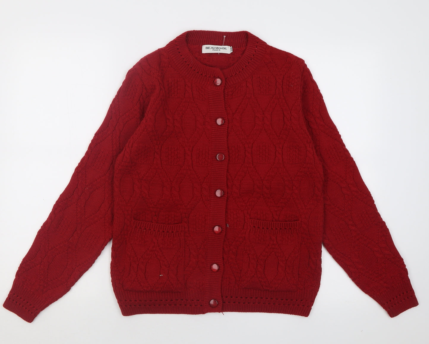 Beaumonde  Womens Red Crew Neck  Acrylic Cardigan Jumper Size M