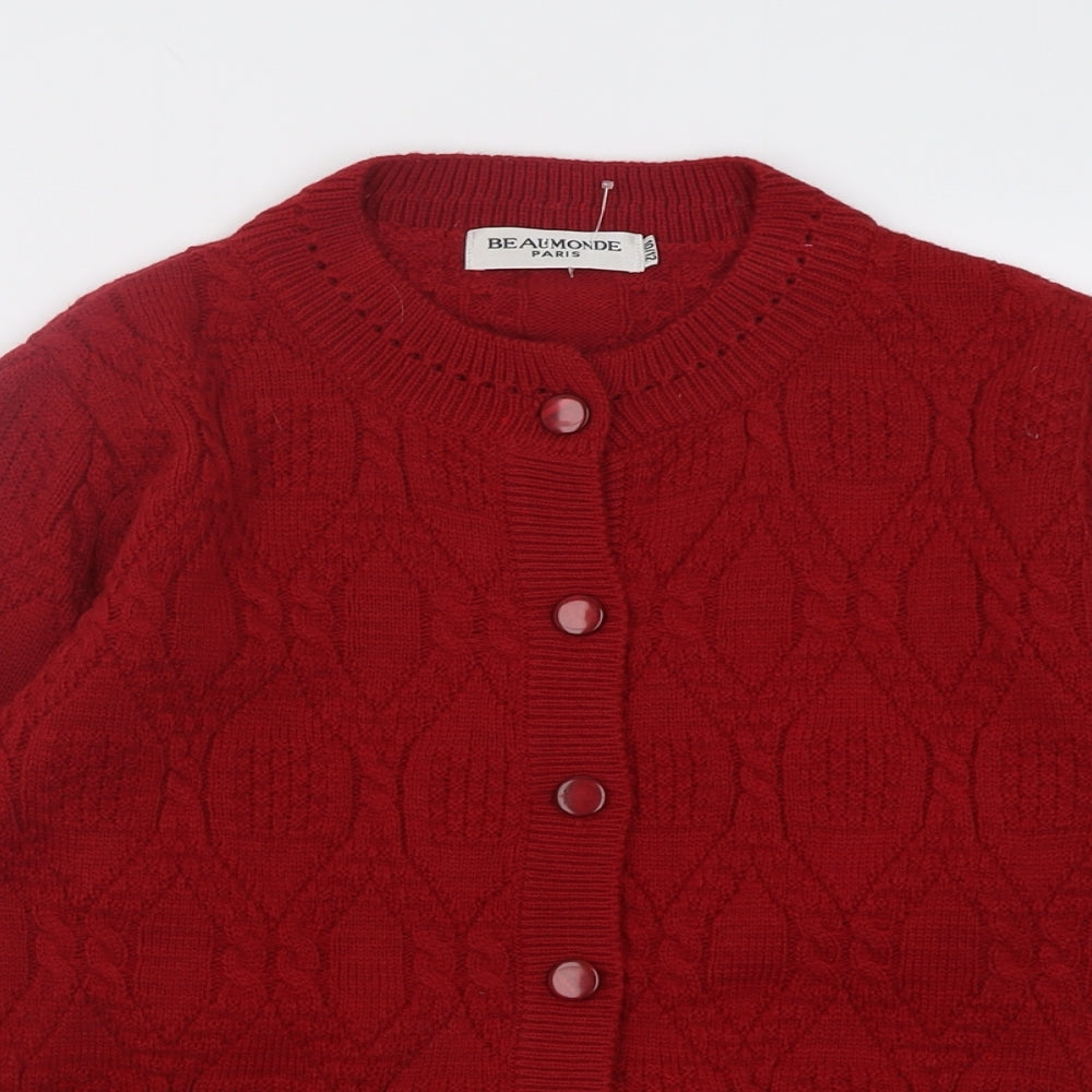 Beaumonde  Womens Red Crew Neck  Acrylic Cardigan Jumper Size M