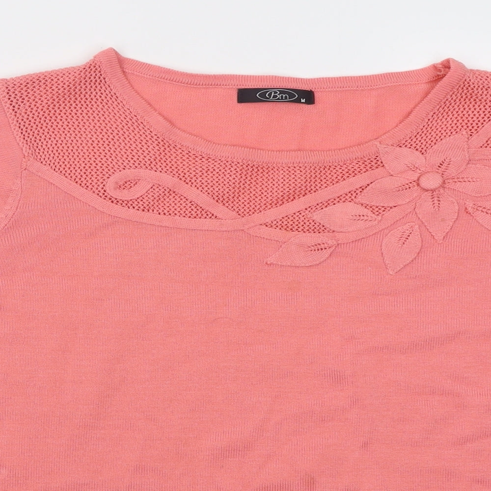 bm  Womens Pink Crew Neck  Acrylic Pullover Jumper Size M