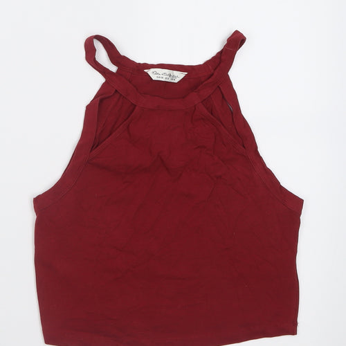 Miss Selfridge Womens Red  Cotton Cropped Tank Size 10 Square Neck