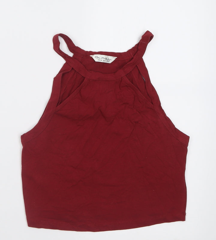 Miss Selfridge Womens Red Cotton Cropped Tank Size 10 Square Neck