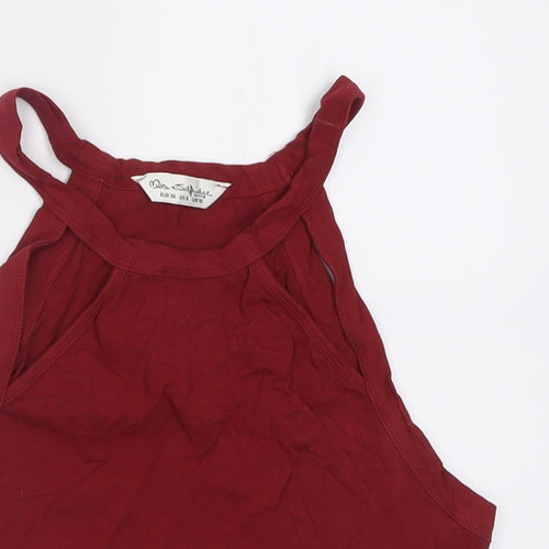 Miss Selfridge Womens Red  Cotton Cropped Tank Size 10 Square Neck