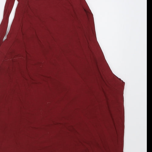 Miss Selfridge Womens Red  Cotton Cropped Tank Size 10 Square Neck