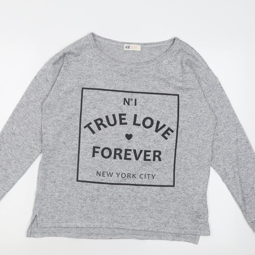 H&M Girls Grey Crew Neck  Polyester Pullover Jumper Size 14 Years  Pullover