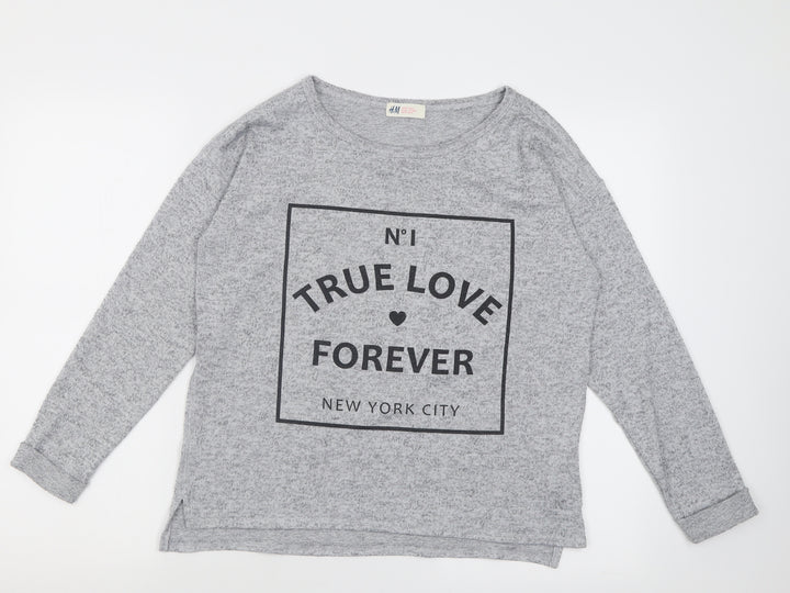 H&M Girls Grey Crew Neck Polyester Pullover Jumper Size 14 Years Pullover