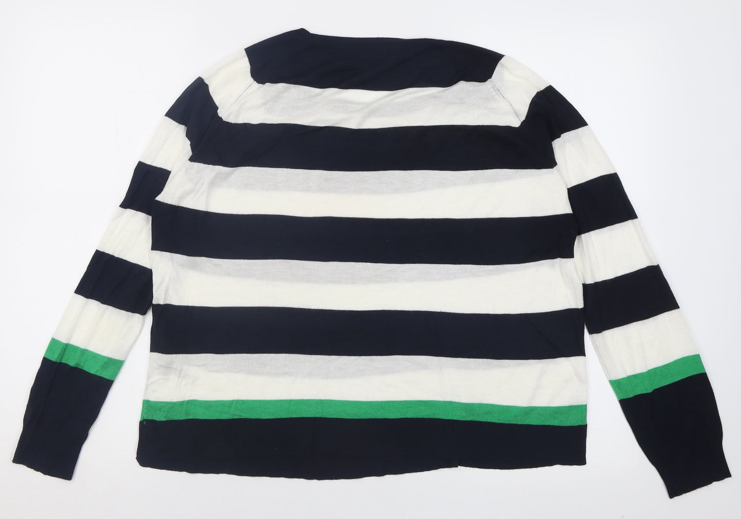 Zara Womens Black Crew Neck Striped Viscose Pullover Jumper Size L