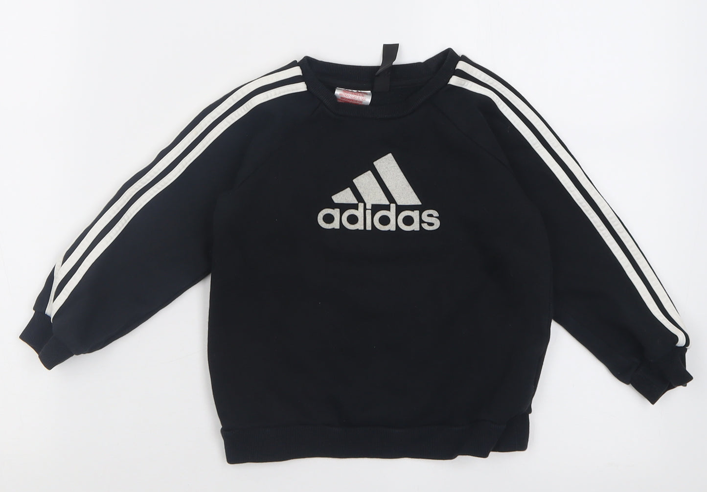 adidas Boys Black Striped Cotton Pullover Sweatshirt Size 3-4 Years  Pullover