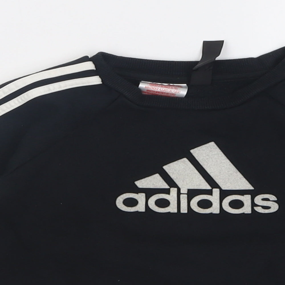 adidas Boys Black Striped Cotton Pullover Sweatshirt Size 3-4 Years  Pullover