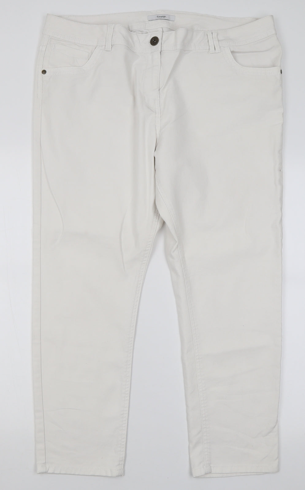 George Womens White  Cotton Straight Jeans Size 20 L27 in Regular Button