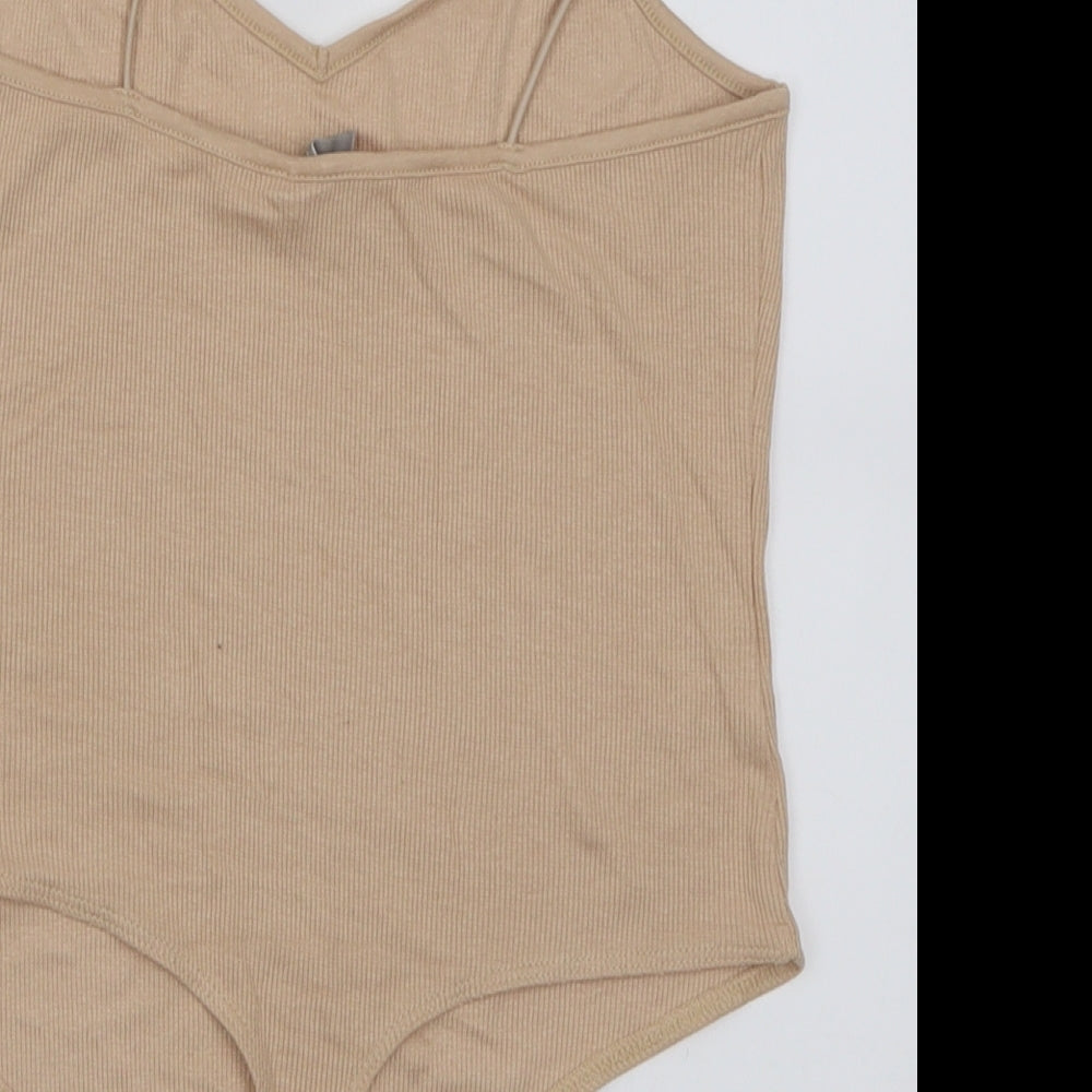 ASOS Womens Beige  Viscose Bodysuit One-Piece Size 10  Button