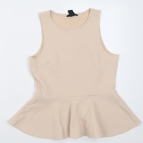 H&M Womens Beige  Polyacrylate Fibre Tunic Tank Size S Crew Neck
