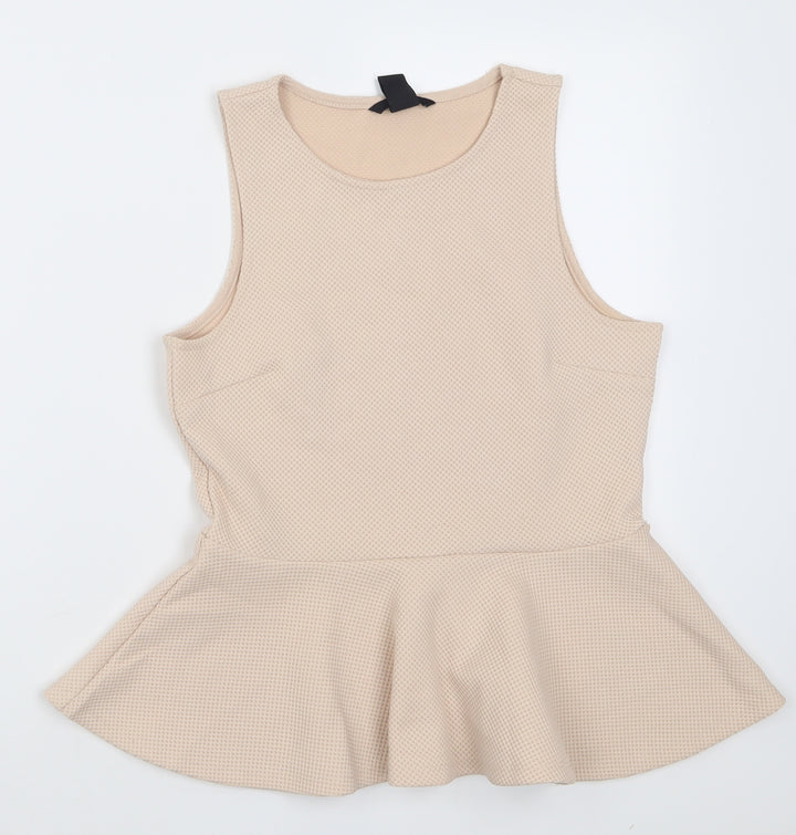 H&M Womens Beige  Polyacrylate Fibre Tunic Tank Size S Crew Neck