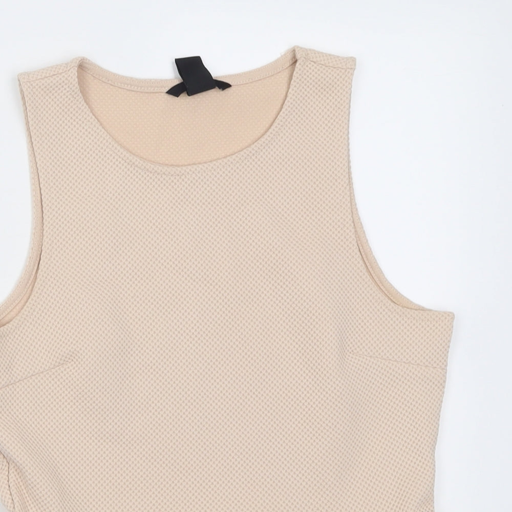 H&M Womens Beige  Polyacrylate Fibre Tunic Tank Size S Crew Neck