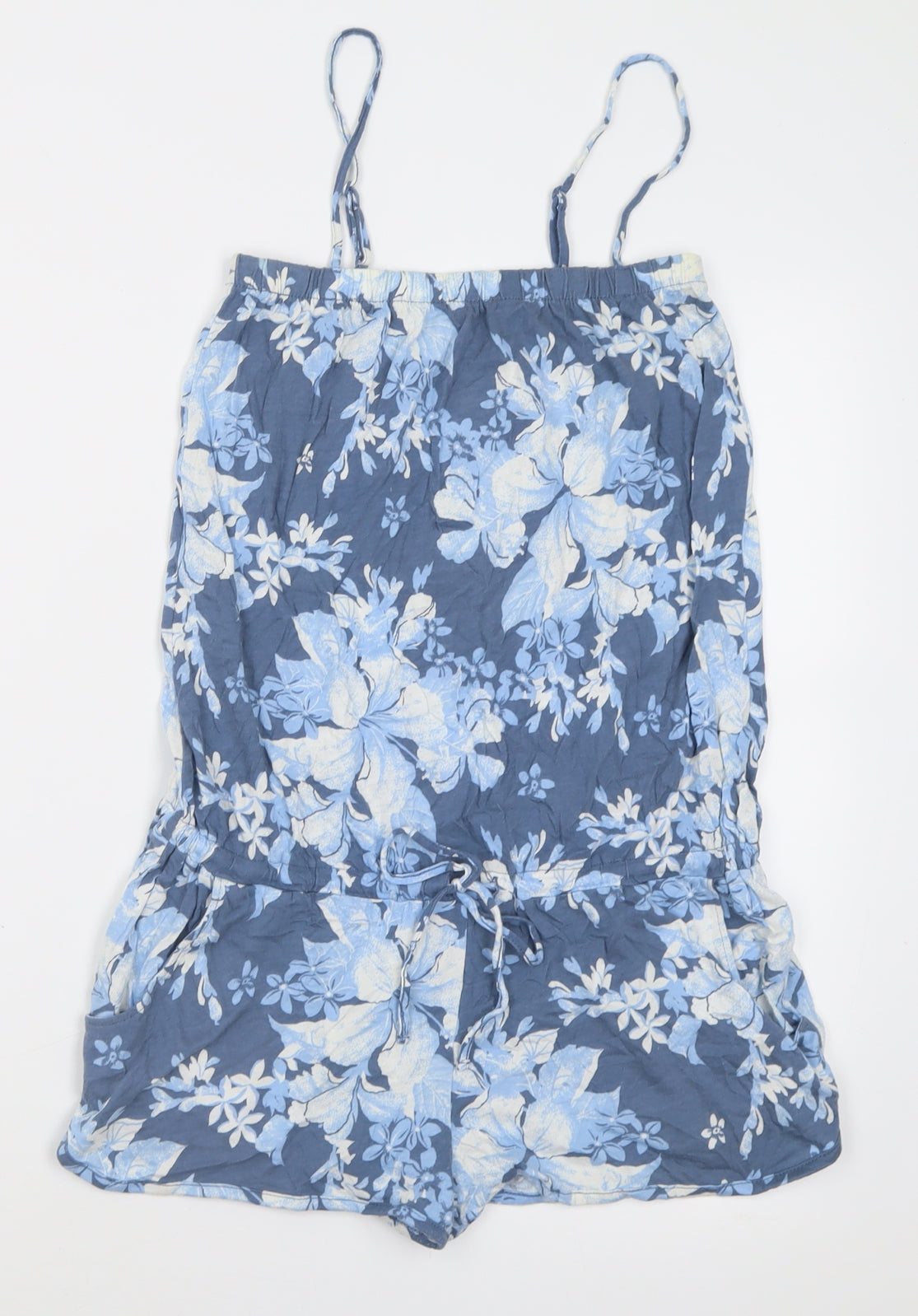 H&M Womens Blue Floral Cotton Playsuit One-Piece Size S  Pullover