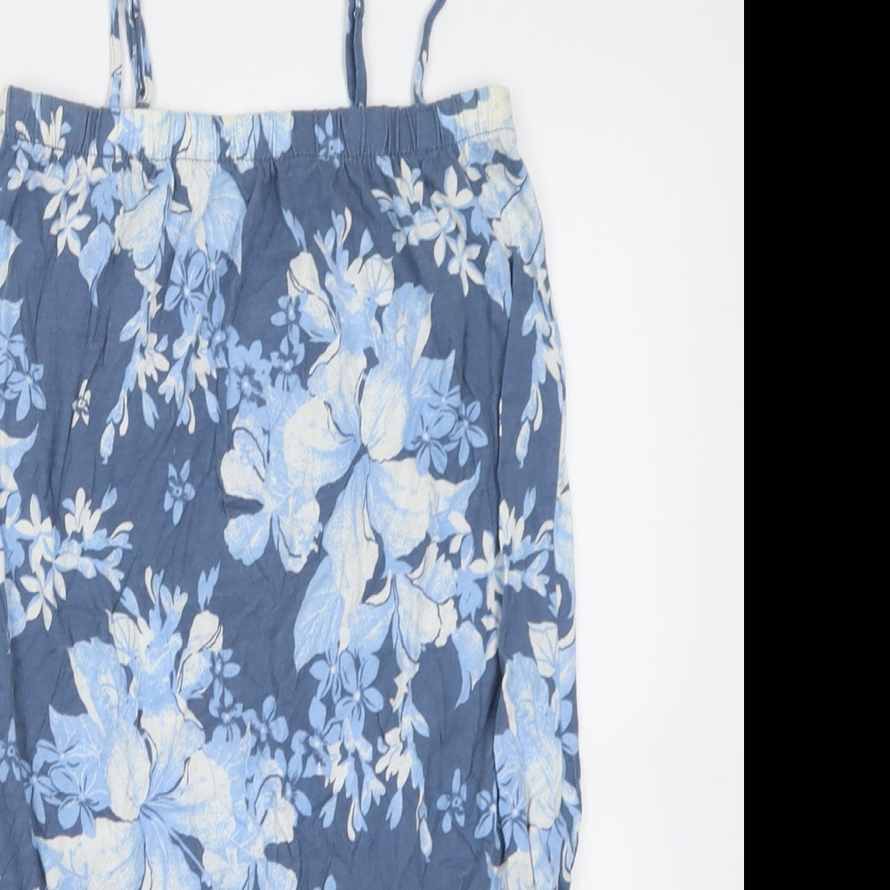 H&M Womens Blue Floral Cotton Playsuit One-Piece Size S  Pullover