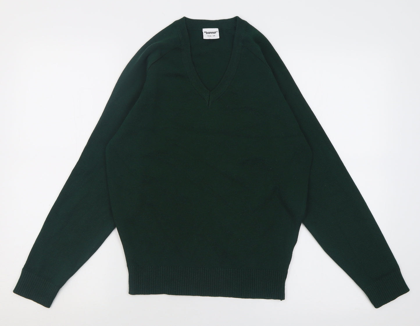 Banner Mens Green V-Neck  Cotton Pullover Jumper Size S