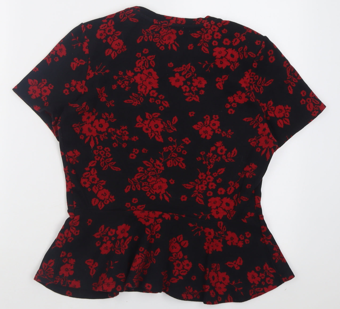 Zara Womens Red Floral Cotton Tunic T-Shirt Size M Crew Neck