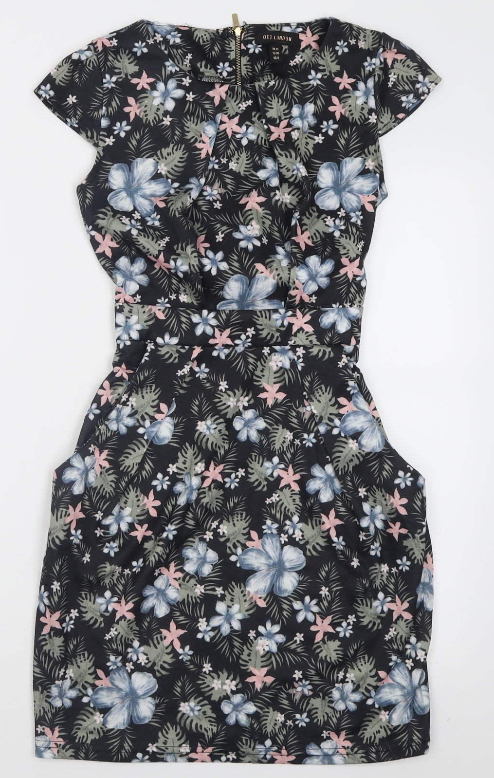 QED London Womens Multicoloured Floral Polyester Bodycon  Size 10  Crew Neck Zip