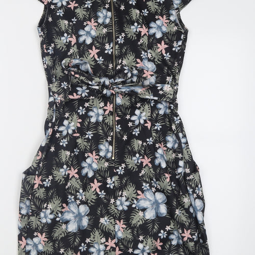 QED London Womens Multicoloured Floral Polyester Bodycon  Size 10  Crew Neck Zip
