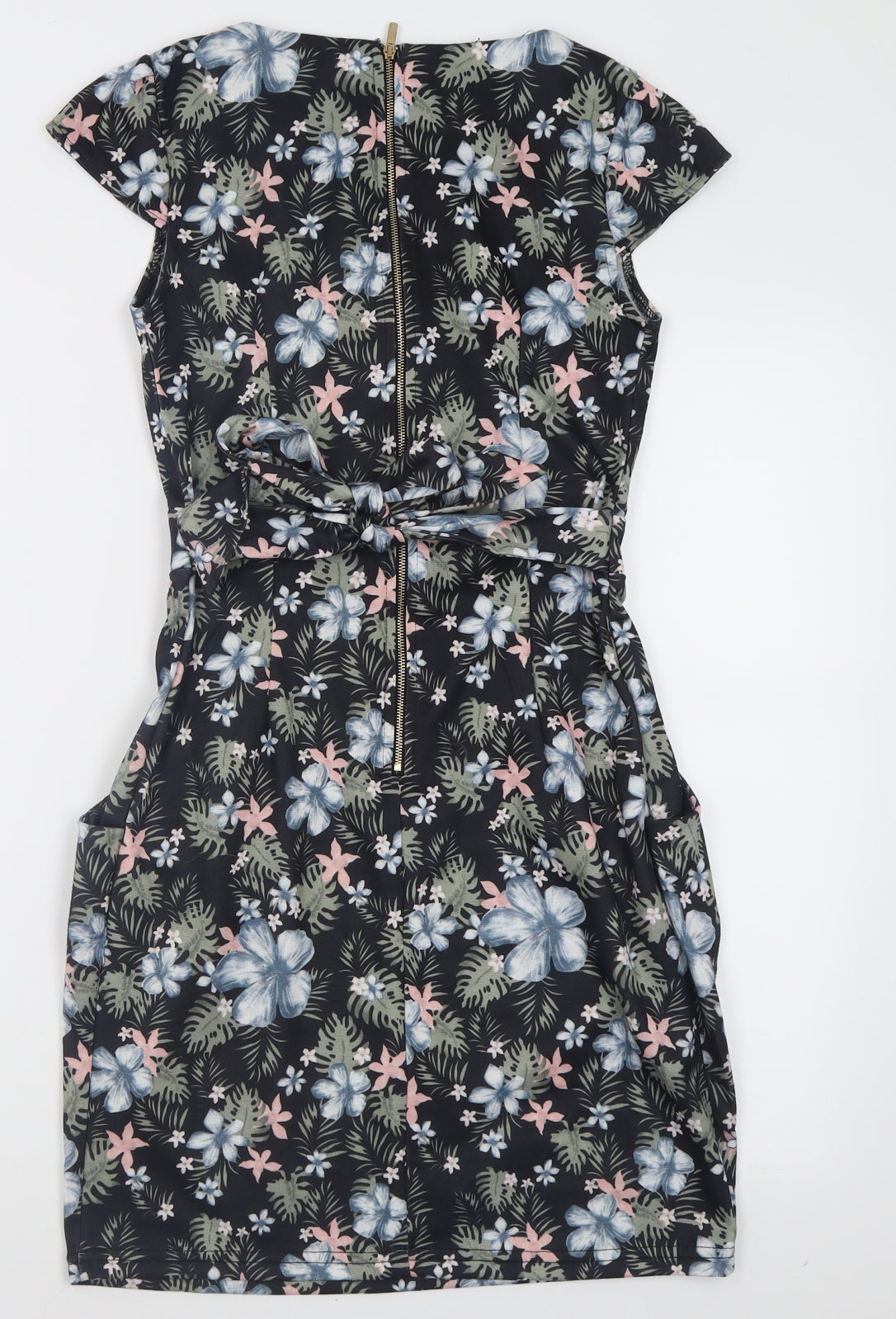 QED London Womens Multicoloured Floral Polyester Bodycon  Size 10  Crew Neck Zip