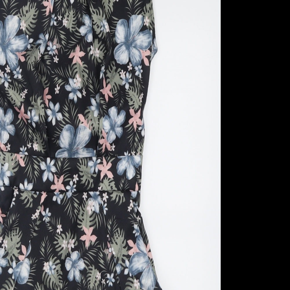 QED London Womens Multicoloured Floral Polyester Bodycon  Size 10  Crew Neck Zip