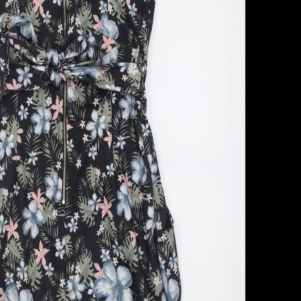 QED London Womens Multicoloured Floral Polyester Bodycon  Size 10  Crew Neck Zip