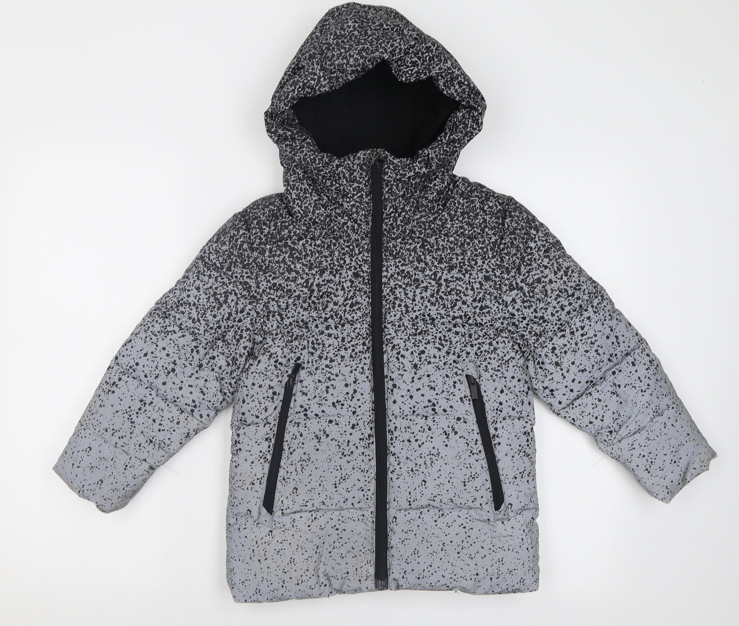 George Boys Silver Geometric  Basic Coat Coat Size 6-7 Years  Zip - Reflective