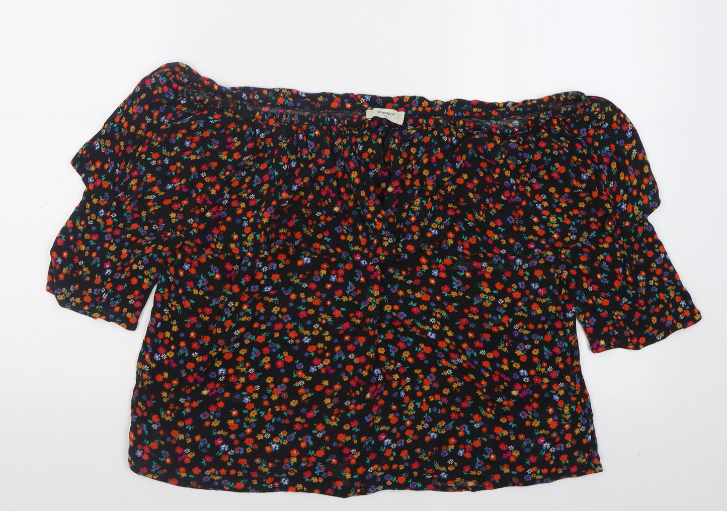 Papaya Womens Multicoloured Floral Viscose Basic Blouse Size 16 Off the Shoulder