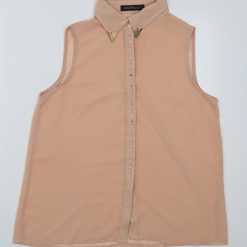 Zanzea Womens Pink  Polyester Basic Button-Up Size M Collared