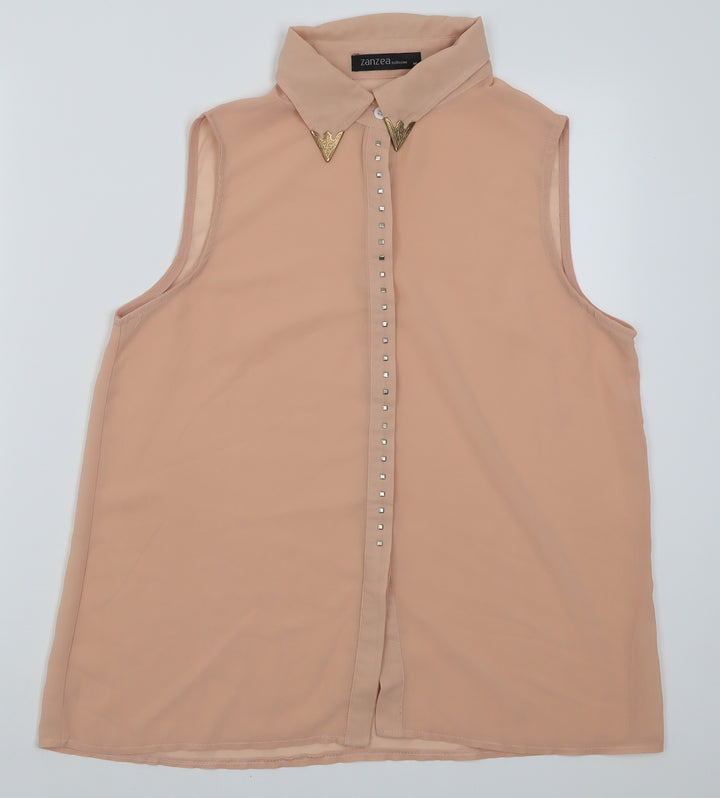 Zanzea Womens Pink Polyester Basic Button-Up Size M Collared