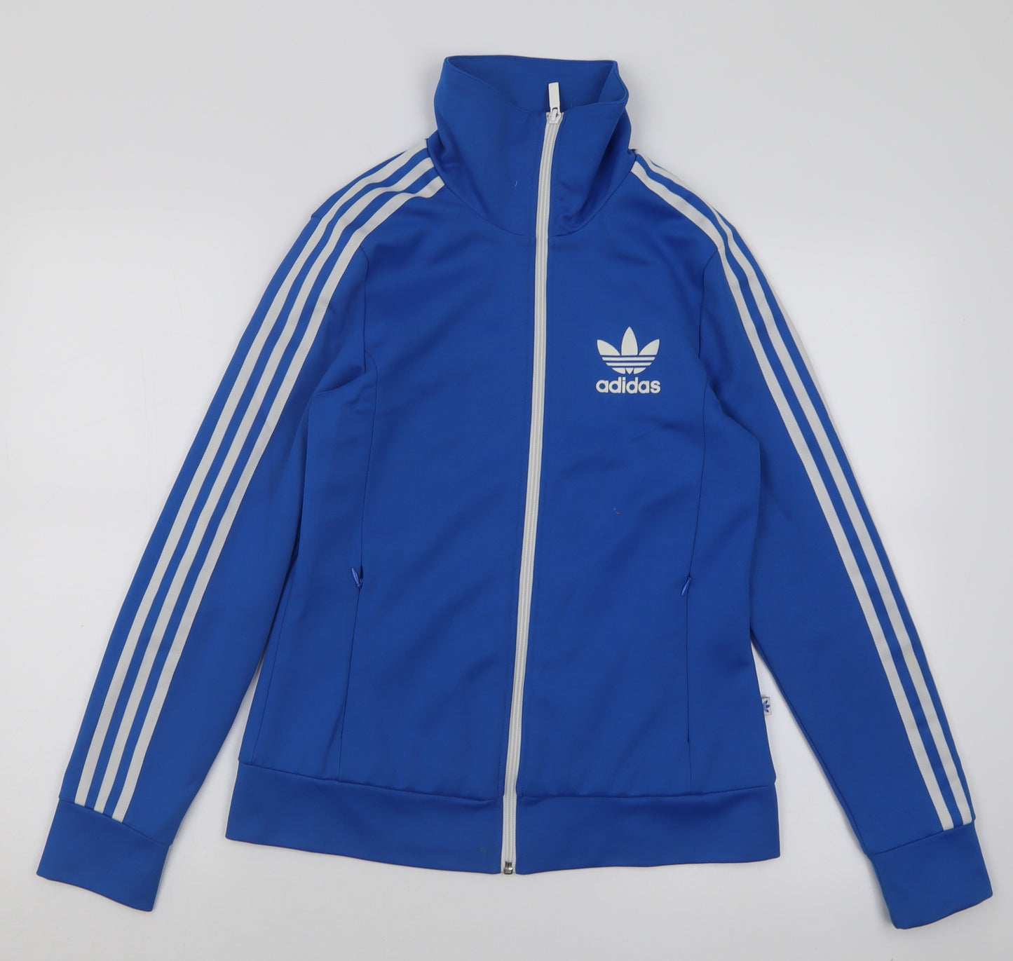 adidas Womens Blue Striped Polyester Full Zip Sweatshirt Size 12  Zip