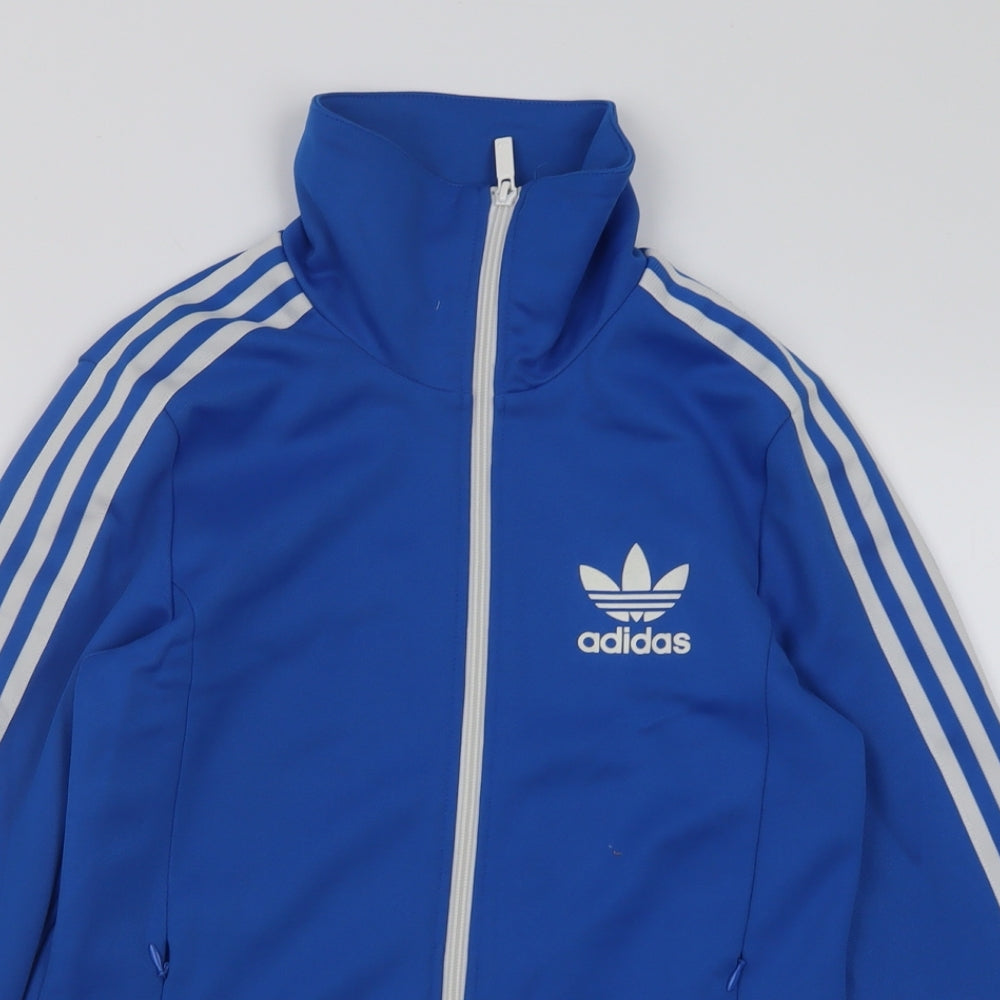 adidas Womens Blue Striped Polyester Full Zip Sweatshirt Size 12  Zip