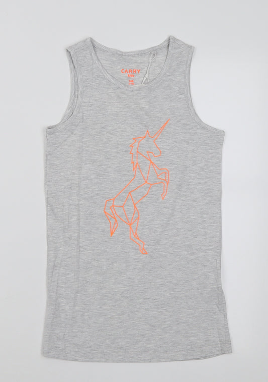 Front view of carry kids boys’ grey cotton basic tank, size 12, years scoop neck pullover