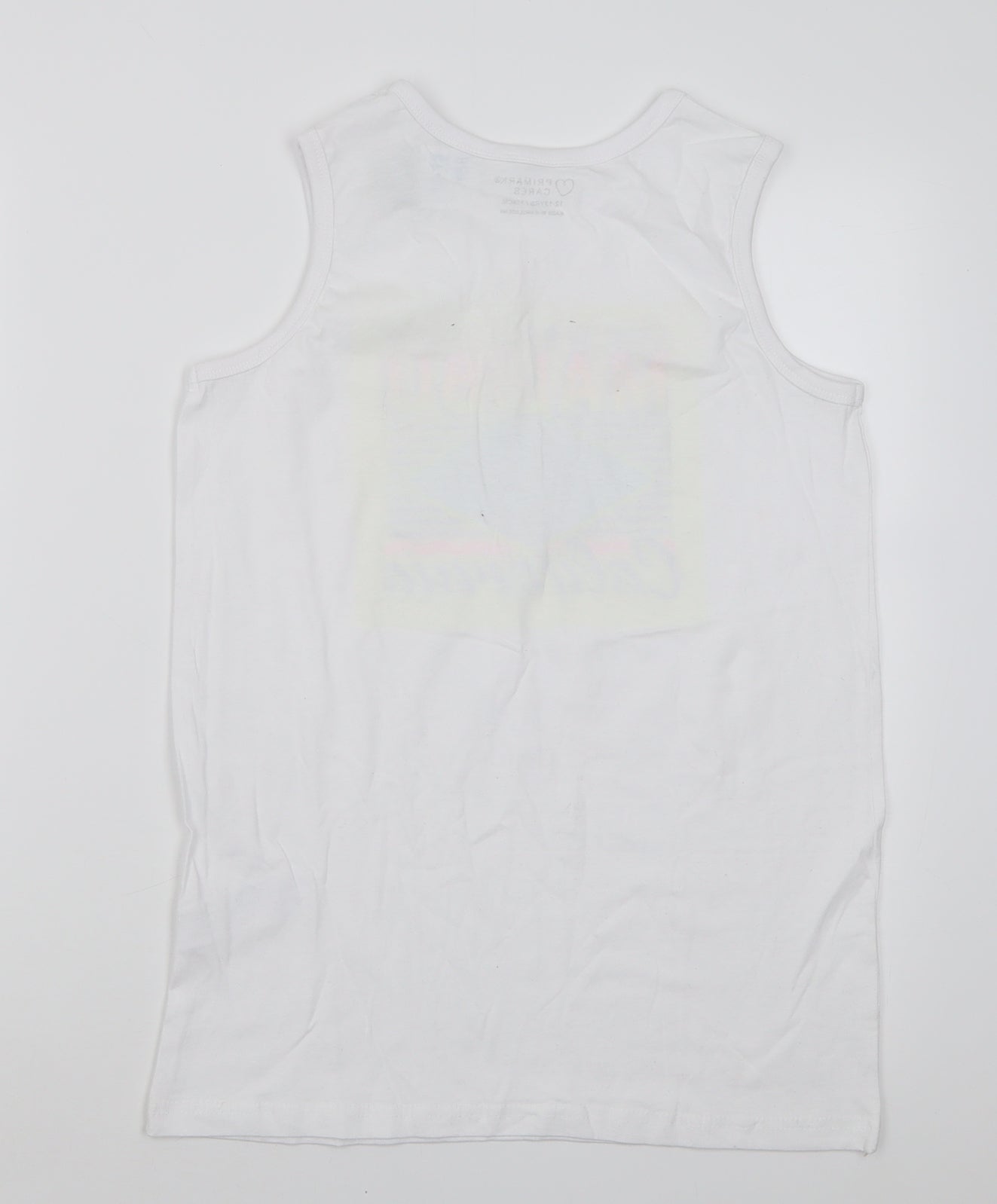 Primark Boys White  Cotton Basic Tank Size 12-13 Years Scoop Neck Pullover