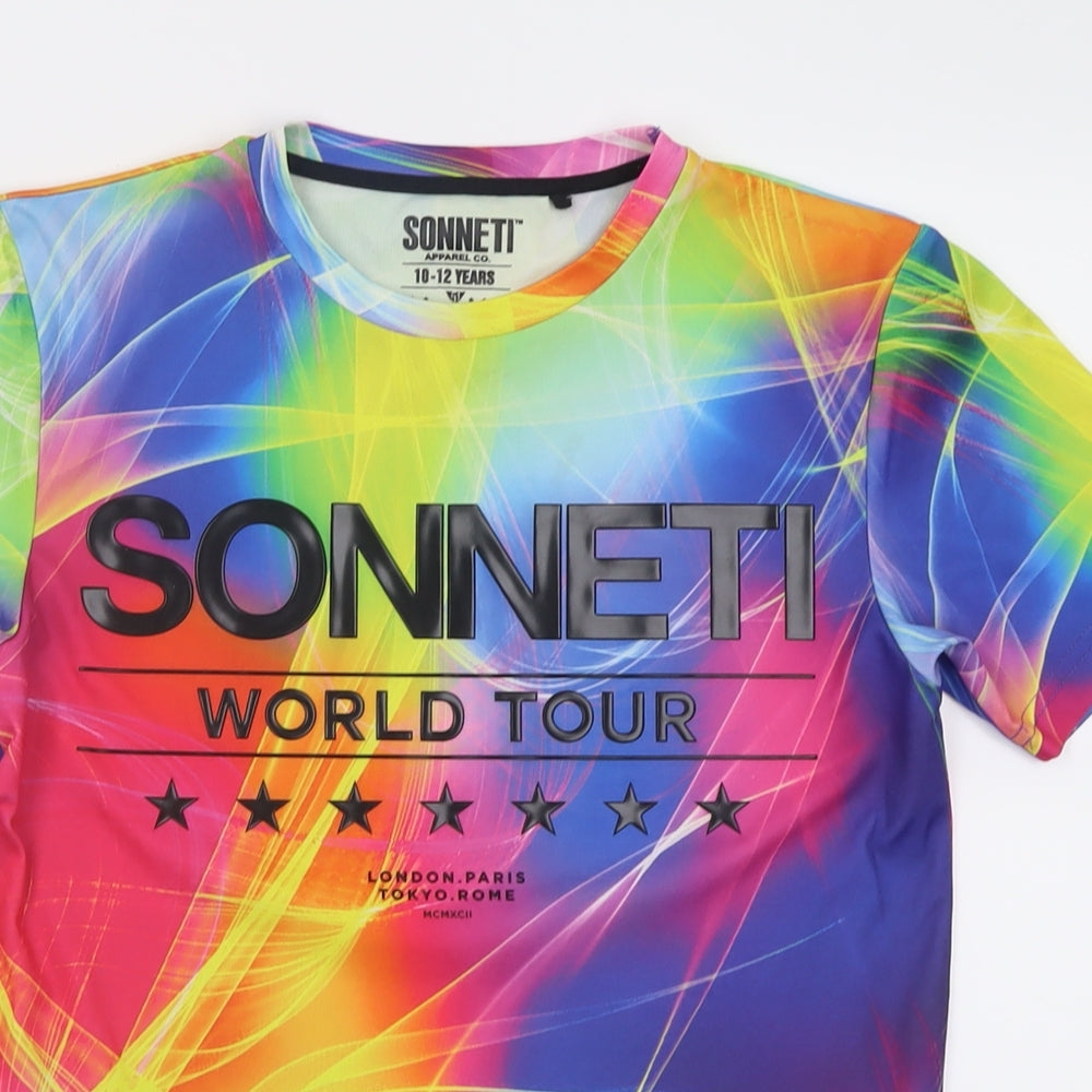 Sonneti Boys Multicoloured  Polyester Basic T-Shirt Size 11-12 Years Crew Neck Pullover