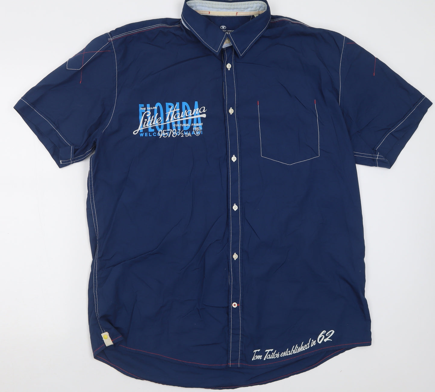 TOM TAILOR Mens Blue  Cotton  Button-Up Size XL Collared Button