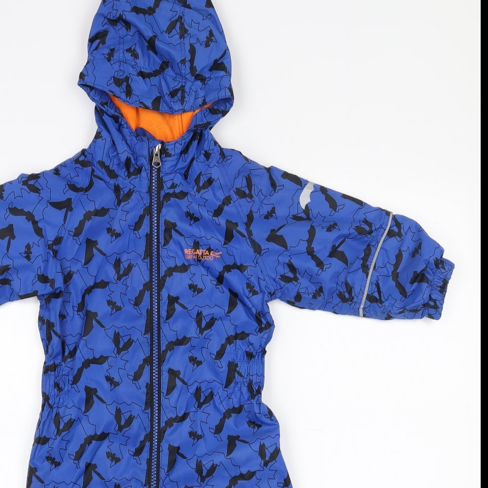 Regatta Boys Blue   Rain Coat Snowsuit Size 12-18 Months   Zip - Bat print